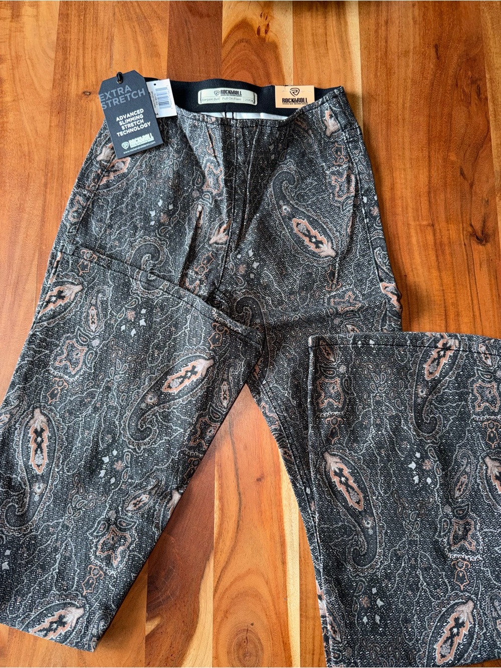 Rock & Roll Paisley Stretch Bootcut Jeans - Black with Blush Paisley